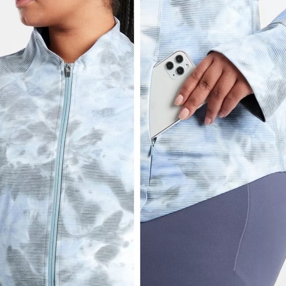 Athleta Salutation Jacquard Jacket Blue Stormy Tie Dye White Pinstripes Sz 2X - Picture 7 of 13